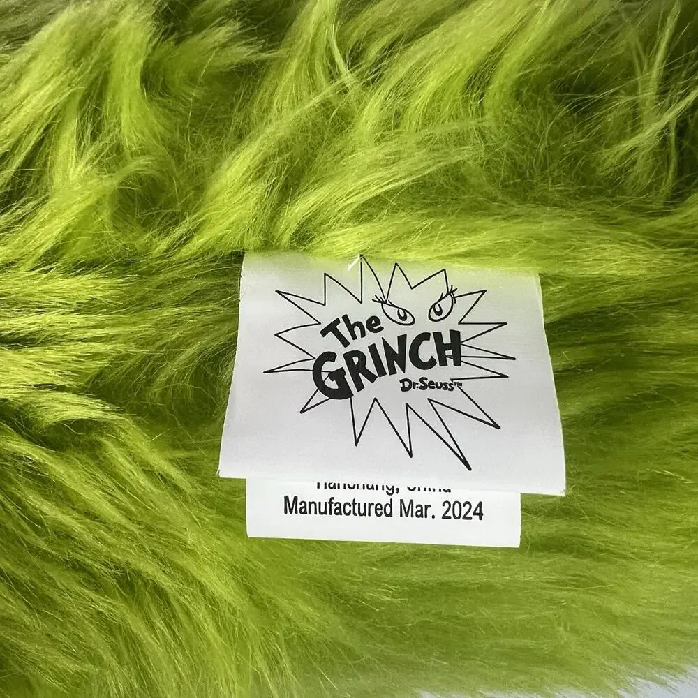 The Grinch Dr. Seuss Throw Pillow Green Faux Fur Face Holiday Christmas Ruz